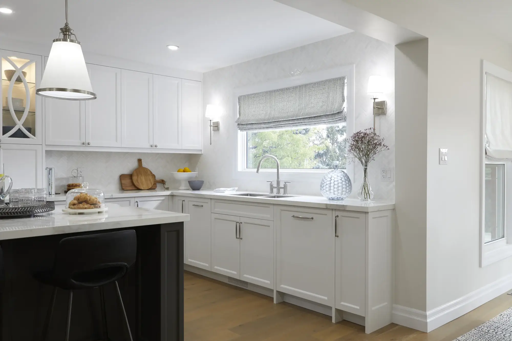 Cabinet painting with a smooth satin kitchen finish.