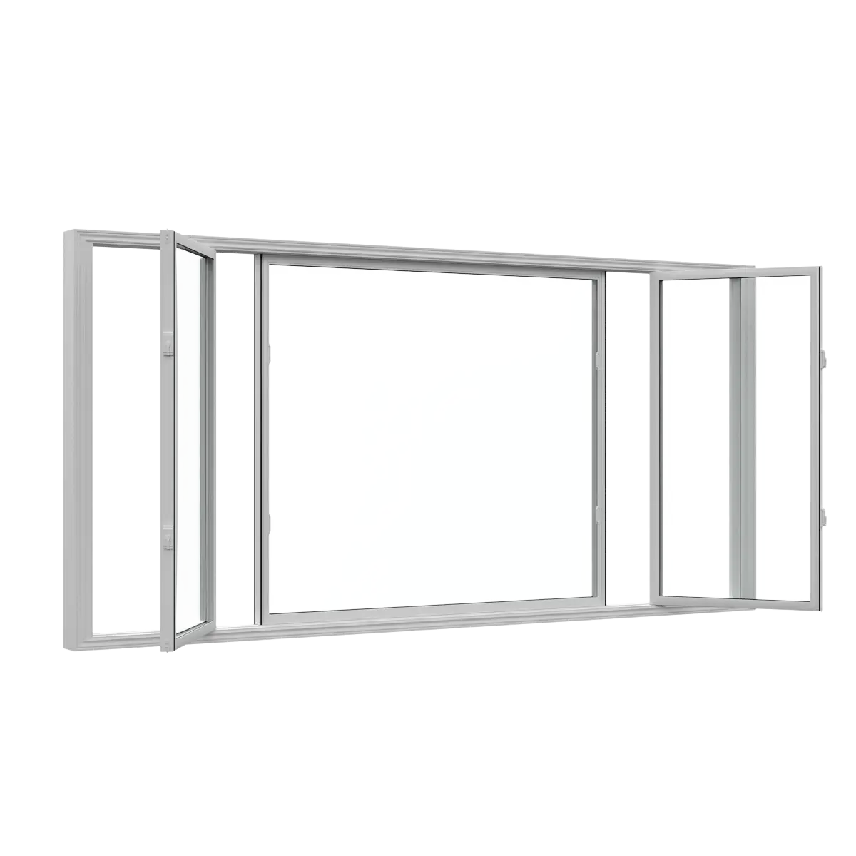 Open end vent slider vinyl replacement window with side operating sections.