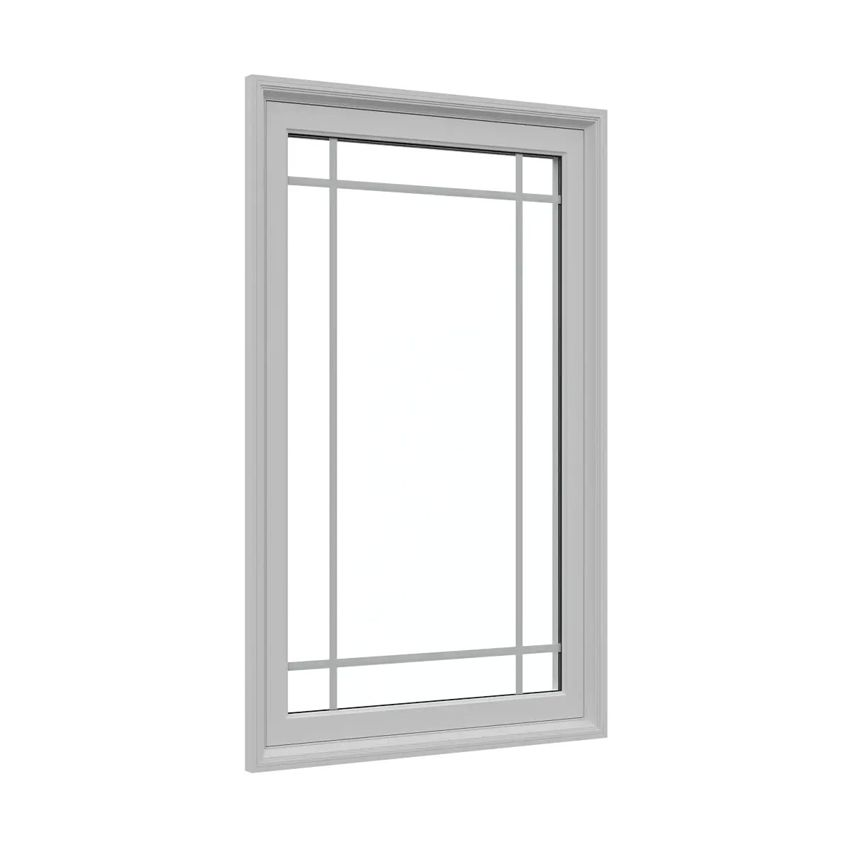 Fixed casement vinyl replacement window for larger glass area and clean exterior sightlines.