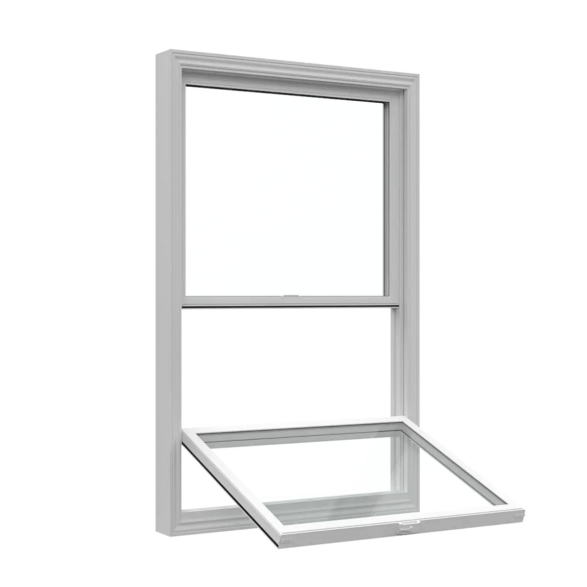 Open single hung vinyl replacement window for classic bedrooms and finished home window replacement.