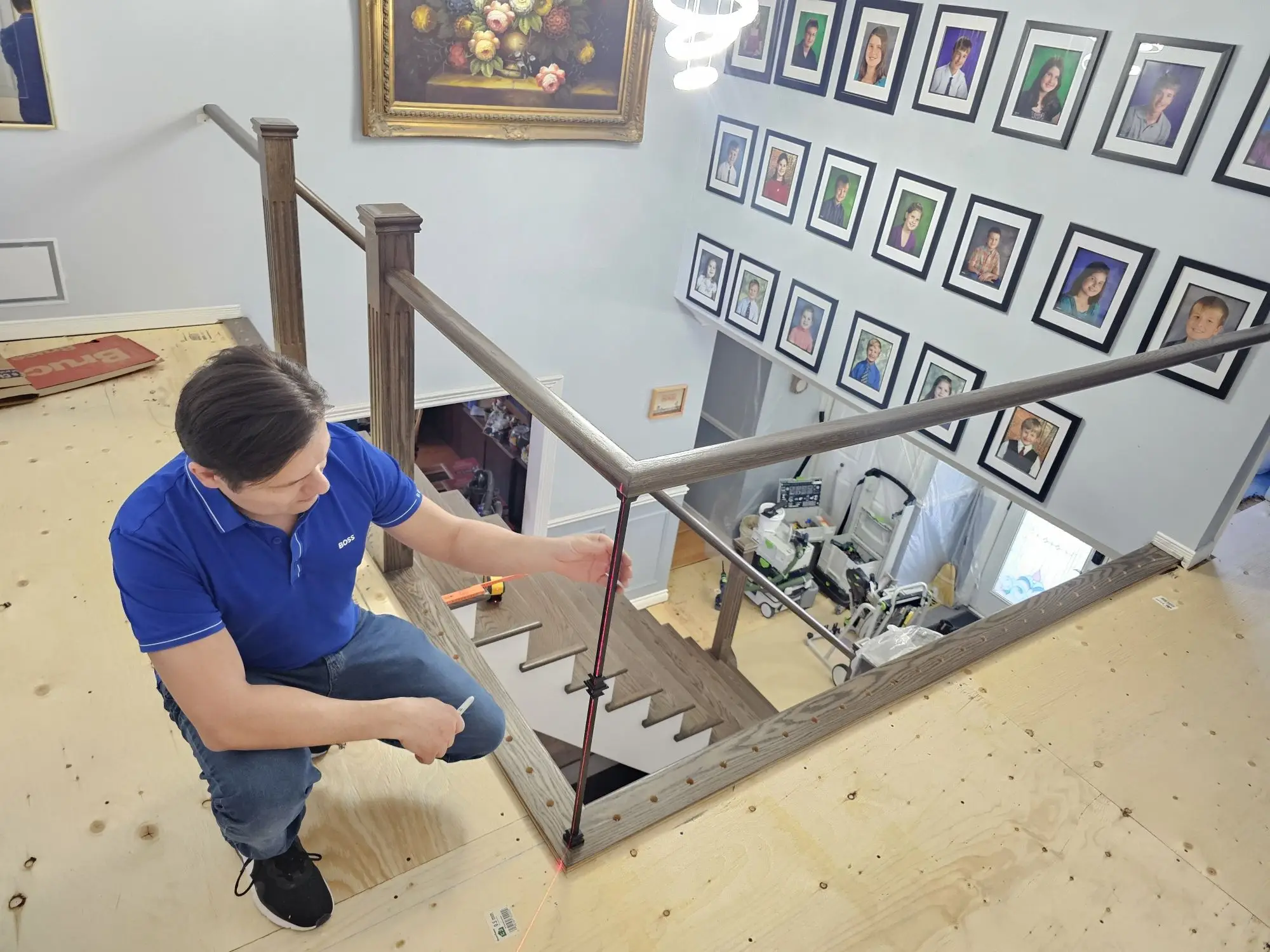 Mid-project staircase refinishing structure and fitting.