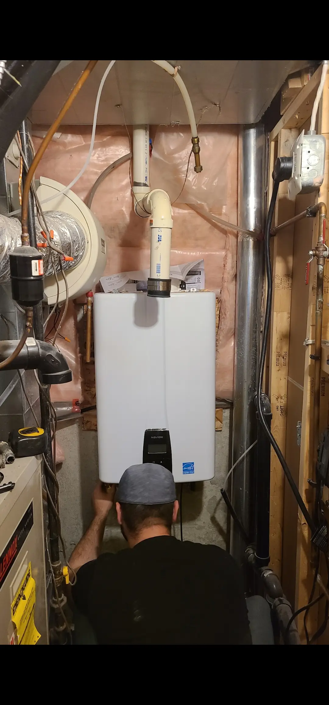 Tankless water heater installation.