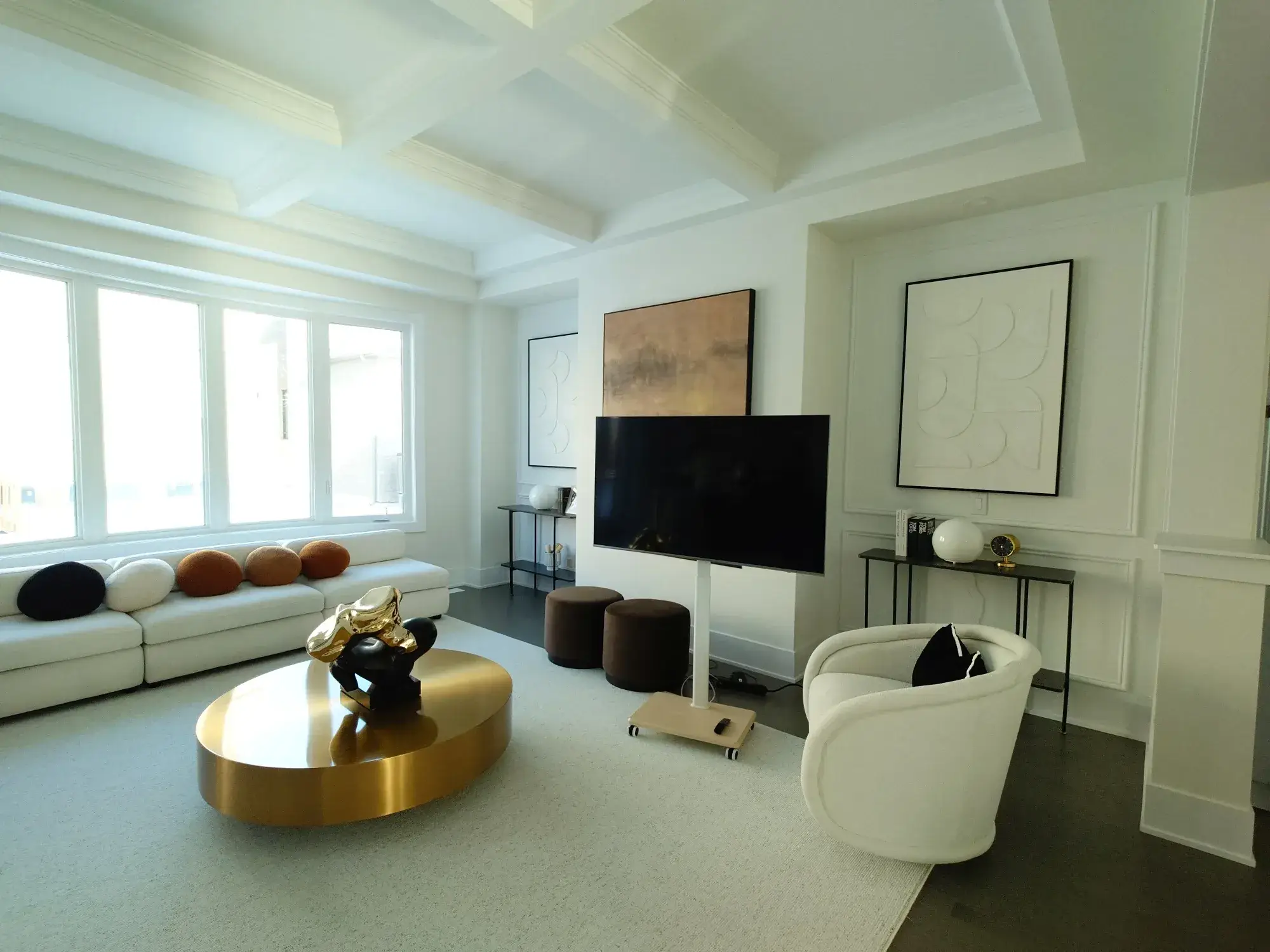 Toronto modern living room interior painting with bright walls, crisp trim, and a finished open space.