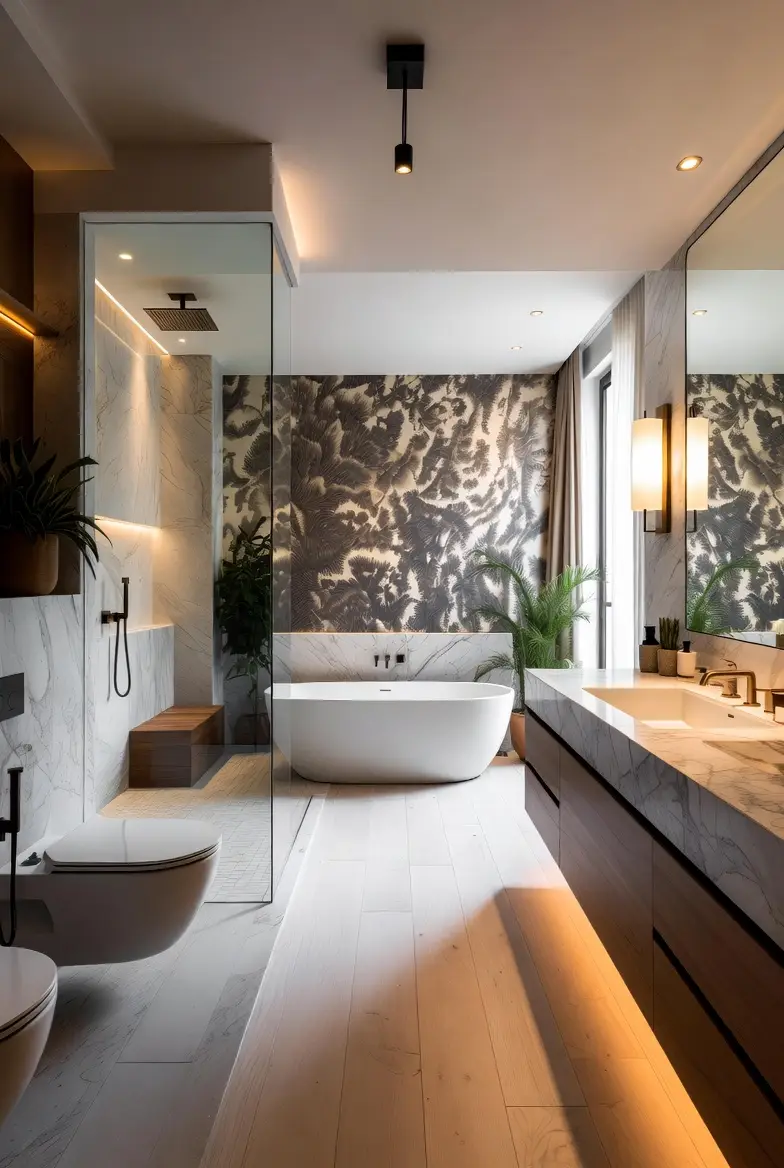 Upscale hallway wallpaper installation in Markham with a modern entry feature wall.