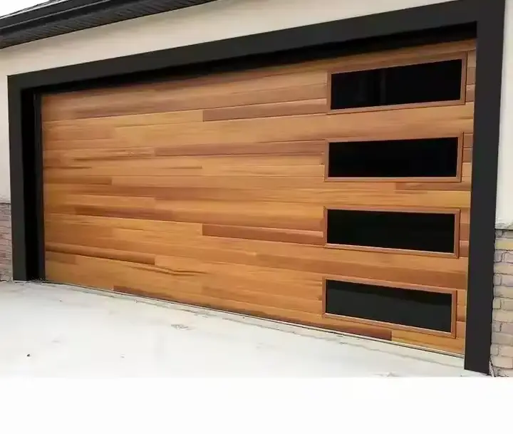 A pair of carriage-style garage doors with decorative hardware and elegant details.