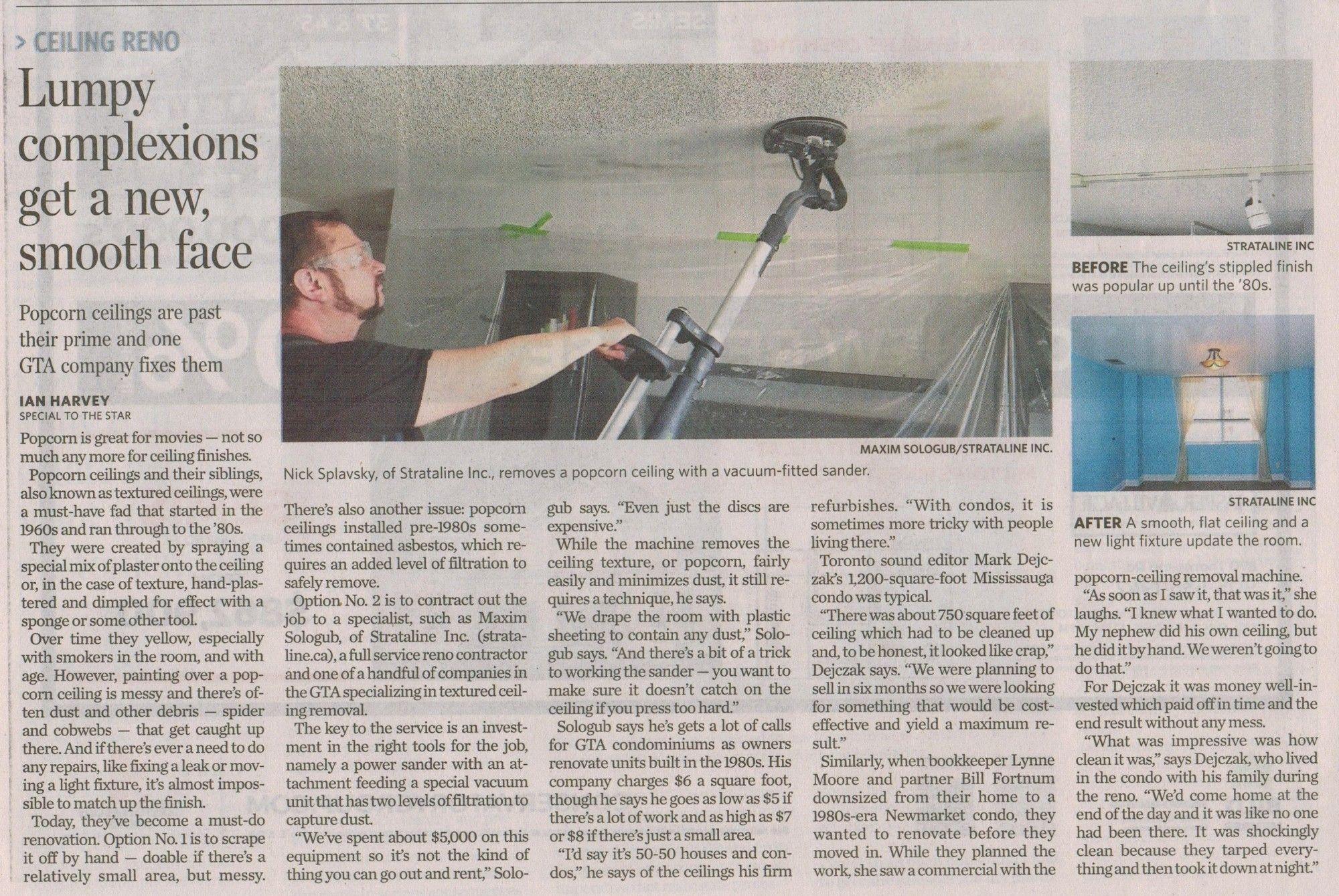 Toronto Star article featuring Strataline popcorn ceiling removal expertise.